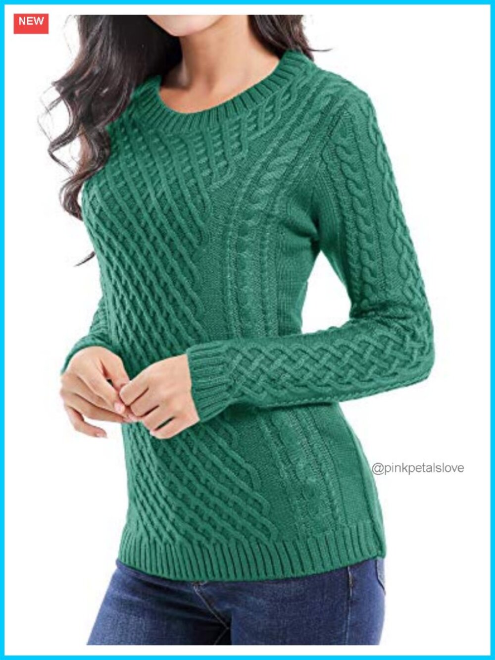 Women Crew Neck Cable Knit Long Sleeve Pullover Sweater Jumper